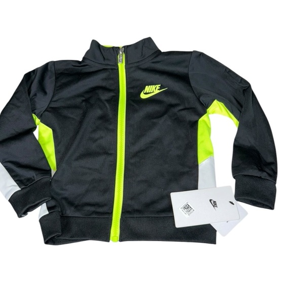 NIKE Jacket Boy's 24 months Black Neon Green Long Sleeve Full Front Zipper - Picture 1 of 3